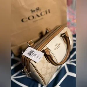 【COACH】Rowan Satchel In Signature Canvas/stripe Coach Rowan Satchel In Signature Canvas With Stripe